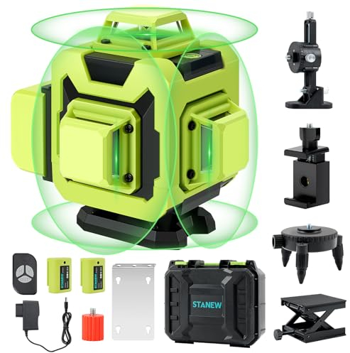 Stanew Nivel Laser Autonivelante 4x360°Verde Grados,Nivel Laser Verde 16 Líneas Profesional para Diseño de Interiores,2 Batería,Montaje en Pared, Control Remoto, Base Magnética, Soporte Giratorio