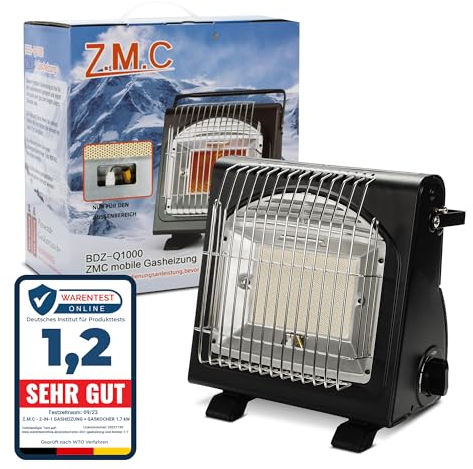 Z.M.C 2-in-1 Tragbare Gasheizung und Gaskocher, Camping Heizung multifunktionale Keramikheizung 1,7 kW, Gasheizer für Outdoor und Terrasse, Garten & Balkon, mobile Heizstrahler mit Piezozündung
