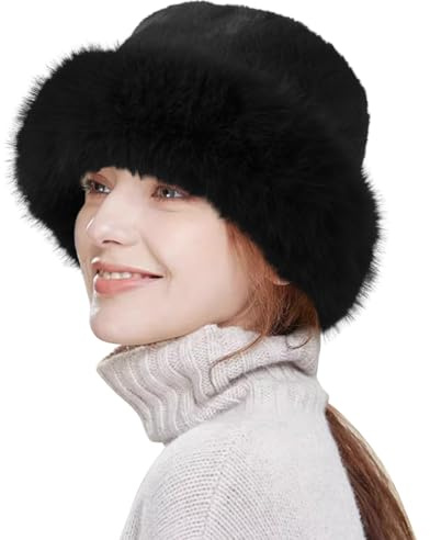 HH HOFNEN Winter Bucket Hat Fluffy Faux Fur Fisherman Plush Warm Hats Cute Fuzzy Bucket Hat for Women