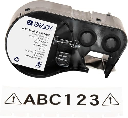 Brady Vinyl Label Tape for Label Printer BMP41/BMP51/BMP53/M511 - Self Adhesive Printer Labels - Black on White (25,40 mm (W) x 7,62 m (L)) - M4C-1000-595-WT-BK