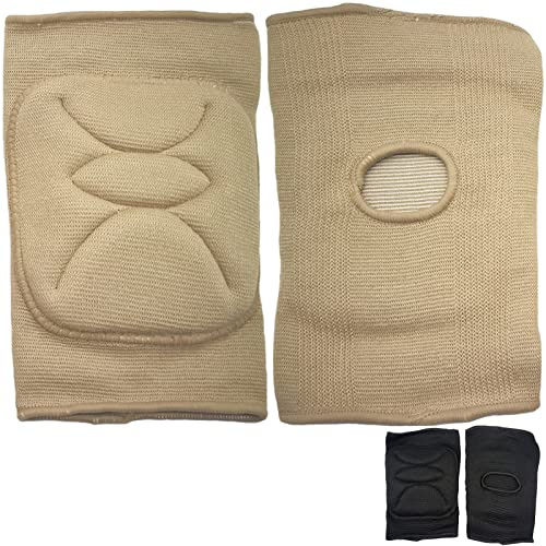 DANCEYOU Knieschoner Tanzen Knieschützer weiche, dick gepolsterte Kniebandage knee pads für Pole Dance Tanz Volleyball Gym für Kinder, Jugendliche und Erwachsene, Beige M