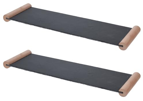 HAC24 2 bandejas de pizarra de 50 x 15 cm con asas de madera para servir queso