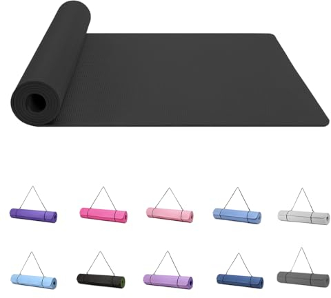 Good Nite Yogamatte, Trainingsmatte, Workout, Pilates, Fitnessmatte für Damen und Herren, rutschfest, Dicke, 6 mm, hochdichte Gymnastikmatten mit Tragegurt, TPE