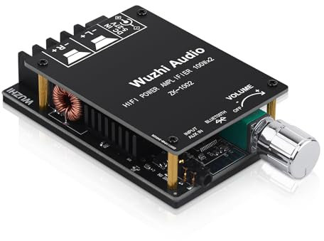 Amplificateur HiFi avec carte d'amplification audio Bluetooth 5.0, ZK-1002 2.0 canaux 100W x 2 mini amplificateur de puissance stéréo pour haut-parleurs de maison, entrées BT et AUX, DC 5-27V