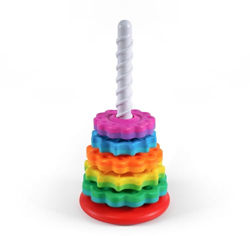 LiKee Portable Fidget Rotating Stacking Toys for Baby 18+ Months, Toddlers 1-3, Kids, Adult, Rainbow Tower Montessori Toys for Travel, Autism Sensory Learning Toy and Stress Relief