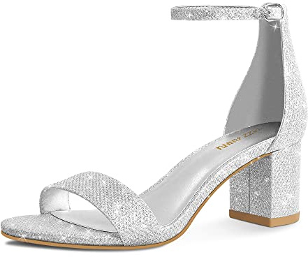PIZZ ANNU Sandali Donna con Tacco a Blocco Sandalo Estive con Cinturino Caviglia Sandals Largo Aperta Scarpe per Feste Matrimoni Casual Argento EU 38