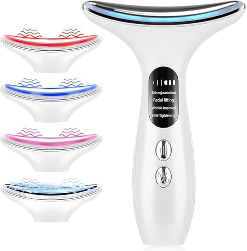 Massaggiatore Viso, 4 Modalità Pulizia Viso, Radiofrequenza Viso a 40-45°C, EMS Massaggio Viso, 4 in 1 Massaggiatore Viso Antirughe,Rassoda il Collo e il Viso Dispositivo di Bellezza Antirughe