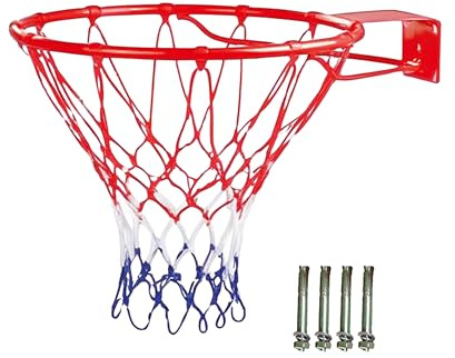 Canestro da Basket Relaxdays da Montare a Parete, con Rete e tasselli, Adatto per Esterni, Ø: 45 cm, Anello in Ferro