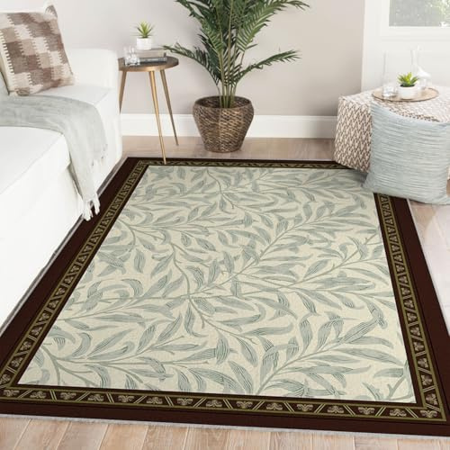 LANDERSION Stile moderno 120x180cm Tappeti interni Soggiorno lavabile Tappeto Design a foglie salice Motivi tappeto antiscivolo per ufficio Nursery Arredamento casa