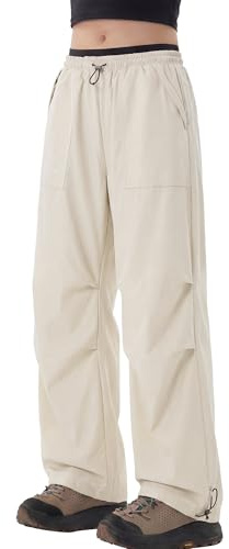 SEAUR Womens Hiking Trousers Softshell Waterproof Windproof Cargo Trousers High Waisted Wide Leg Parachute Pants for Outdoor Camping Travel