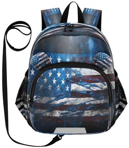 DDDIYEU Drapeau Ligne Cool Bleu Rouge Sac à Dos Bébé Rigolo avec Oreilles,Mini Sac à Épaule Adorable,Sac à Dos pour Enfants