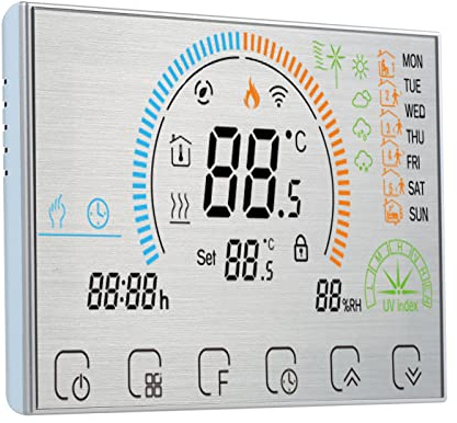 FTVOGUE Smart Termostat WiFi-termostat med Pekskärm LCD-skärm Veckoprogrammerbar 41 Till 95F Temperaturinställning för Elpanna Vattenuppvärmning Hembruk (Pannvärme)