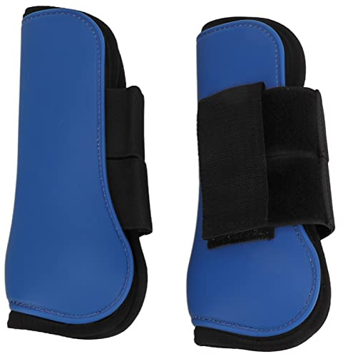 Zerodis Protector de Pata de Caballo, Botas de Tendón de Neopreno con Carcasa de PU, Correas de Gancho y Bucle Seguras para Entrenamiento de Salto de (Patas Delanteras Azules XL)