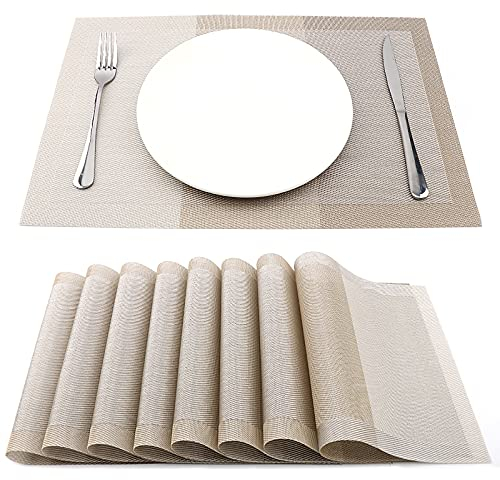 SueH Design Gewebte Platzsets Tischsets 8er Set Vinyl Hitzebeständig Platzdeckchen Antifouling und Waschbar 45 cm * 30 cm, Mehrfarbig