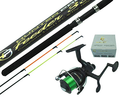 Hunter Pro 11 ft Composite Feeder Fishing Rod & HP50R Rear Drag Reel Set: 3-Piece Matching Quiver Combo with Twin Hi-Viz Tips