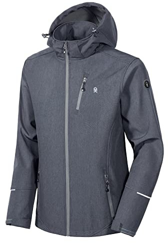 Little Donkey Andy Men's Softshell Jacket Ski Jacket with Removable Hood, Fleece Lined Black Heather Size M