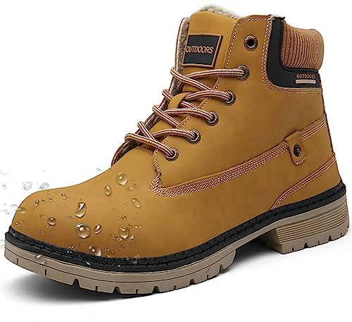 Botas de Nieve Hombre Mujer Cálido Botines Planas Invierno Impermeables Zapatos Senderismo Zapatillas Confortables, Marrón, 46 EU