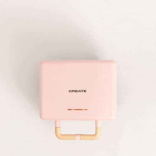 CREATE/STONE STUDIO/Sandwichera-Grill y gofrera doble rosa / 3 placas intercambiables: Grill, Gofre y Sandwich, antiadherente, apertura 100º, 2 rebanadas, autoapagado, retro, 800W