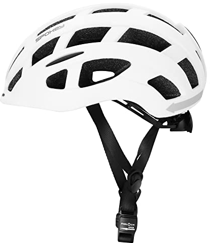 Spokey Pointer PRO Fahrradhelm mit LED Licht und Blikern auf Fernbedienung. Bike Helmet mit 29 Lüftungsöffnungen, Lenkeraufsatz-System in Schwarz (58-61 cm) oder Weiß (55-58 cm).