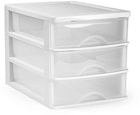 AC - Cajonera de Almacenamiento sobremesa con 3 cajones, Torre de Almacenamiento Multiusos para Oficina, hogar, Escuela, etc. 26,8 x 27 x 35,5 cm. Color Blanco