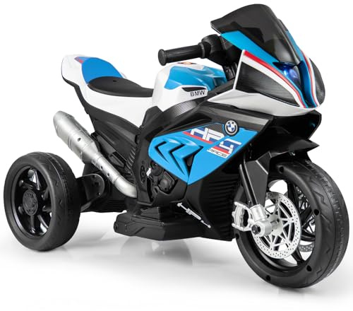 GOPLUS 6 V BMW elmotorcykel för barn, musik och strålkastare 3–8 år, 3 km/h 3 hjul fotpedal, trehjuling 30 kg (blå)