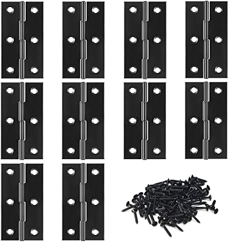 Bisagras Puertas Madera, Bisagra Puerta Acero Inoxidable, Inoxidable Bisagras Pequeñas, para Puerta Armario Ventana Joyeros de Madera Cajas de Herramientas, 10 Piezas, con 60 Tornillos, Negro