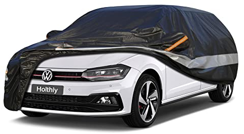 Holthly Bâche Voiture Extérieur à 10 Couches, Housse Protection Voiture 100% Étanche Anti UV Soleil, Bâche pour Citadine Renault Clio, Peugeot 208,VW Polo, Citroen C3, Toyota Yaris, etc. C2 Noir