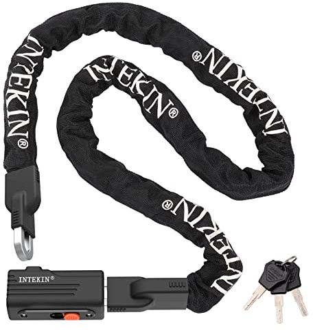 INTEKIN Candado de Bicicleta Antirrobo con Llave, 150 cm Candado de Cadena para Bicicletas, Motos, Scooters, cadena bicicleta de Alta seguridad 8 mm Diámetro