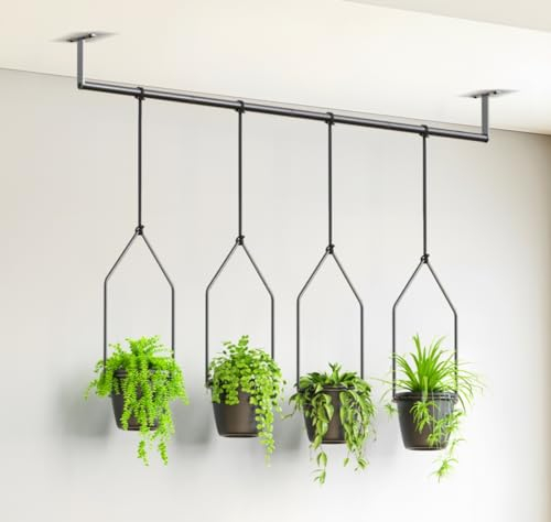 Bomclap Hängeblumentopf, Blumenampel mit 4 Melamin Blumentopf, Wandvase für Wand-und Deckenanbrinung, Moderne Hängend Blumenampel