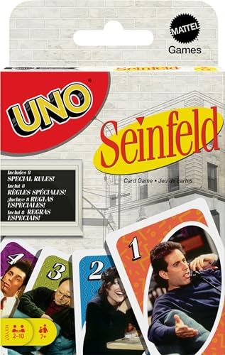 Mattel Games UNO Seinfeld - Juego de cartas para niños, adultos y noches familiares con baraja coleccionable y regla especial inspirada en el programa de televisión