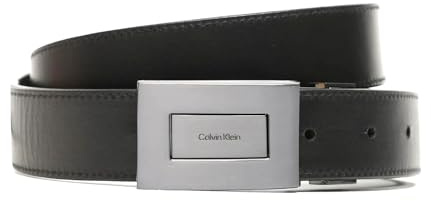 Calvin Klein Cinturón Hombre de Cuero con Placa C. Rifle K50K510640 Reversible Negro/Negro - 3 cm de alto. Longitud: 130 cm. Acortable, Negro , 130