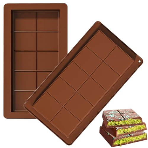 MXZOWC 2Pcs Chocolate Bar Moulds, Deep Silicone Chocolate Molds Making Set,Thick Reusable DIY Bar Mould Candy Moulds