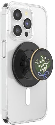 PopSockets: PopGrip Round för MagSafe – adapterring för MagSafe ingår – expanderande telefonstativ och grepp med en utbytbar topp för smartphones och fodral – Lily of the Valley