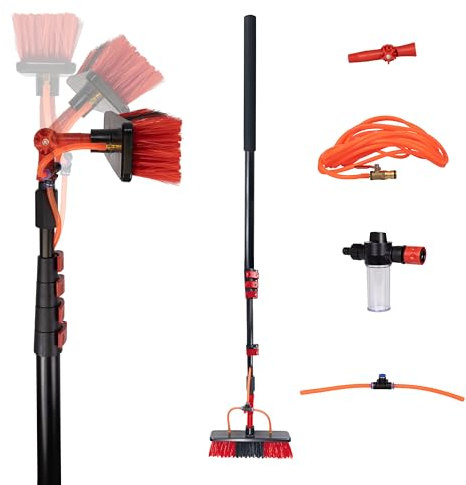CleanRite® Perche Telescopique Nettoyage 4.6M | Nettoyeur de Raclette Vitre Kit | Lave-vitres Télescopique avec Distributeur d'Eau | Reacher | Installation de Nettoyage | Noir