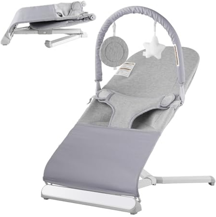 VEVOR Baby Bouncer, Folding Bouncer Seat for Babies 0-9 Months, Newborn Bouncers Chair with 2 Reclining Angles & Rotatable Toy Bar, Portable Infant Rocker with Travel Bag for Indoor Outdoor