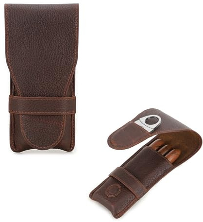 Hiram Cigar Estuche de viaje para hombres en cuero genuino Cigar Humidor portátil multifuncional Bolsa para Cigar Box con correa de muñeca, For 3 Cigars, tradicional