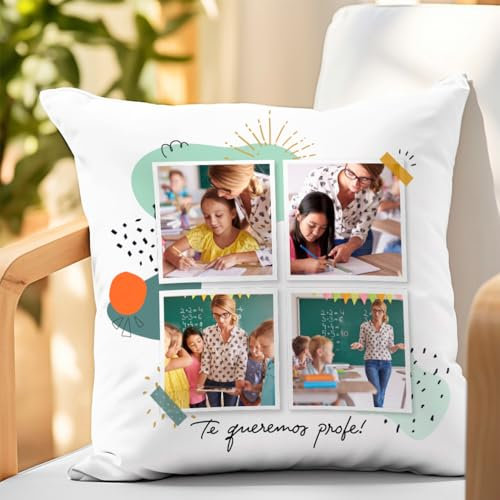 Transparent Gift Cojín Personalizado con Cuatro Fotos y Texto. Cojines Personalizados con Foto. Funda con o Sin Relleno Regalos Personalizados para Mujer y Hombre, Cumpleaños