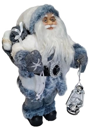 Kaemingk Figura tradicional de Papá Noel de pie, figura de Navidad grande de 60 cm, forro de piel blanca y gris, decoración de Papá Noel de pie para interiores.