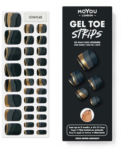 MOYOU LONDON Semi Cured Gel Nail Strips - 32 Pcs. Waterproof Toe Gel Nail Wraps, Cures in Sunlight or UV/LED Lamp, Lasts Up to 2+ Weeks, Stretchable, Easy to Apply & Remove, Vegan & Cruelty-Free