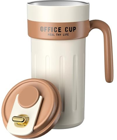 Homealexa Taza de Café 650ml Térmica en Acero Inoxidable 316, Taza de Viaje Aislada para Viaje, Taza para Auto a Prueba de Perdidas con Tapa y Asa Marrón