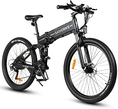 SAMEBIKE LO26-II Bicicleta Eléctrica de Montaña Adulto Batería Extraíble 48V14AH Bicicletas Eléctricas Plegables de 26 Pulgadas con Pantalla LCD de Velocidad Ebikes (LO26-II, White)