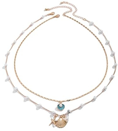 TenaLucy Collier Coquillage,Collier en Coquillage Doré pour Femme Colliers À Breloques pour Femmes Chaîne de Coquillage Colliers Femme Or Colliere en Coquillages (Coquille bleue)