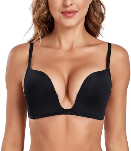 Lemorosy Convertible Push Up Bra Women's Deep V Plunge Red Carpet Low Cut Sexy U Shaped with Light Padded(Black,34D)