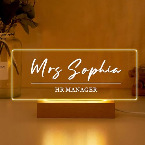 Personalised Teacher Gifts Custom Desk Name Plaque Thank You Teacher Gifts Room Decor Light Up Acrylic Name Plate for Women Men Teacher Tutor Assistant (Light Up)