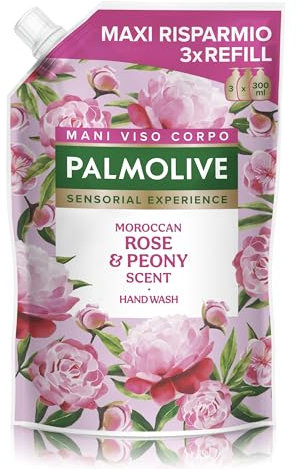 Palmolive Ricarica Sapone Liquido Mani Sensorial Experience rosa del Marocco e Peonia 900 ml, Rose & Peony