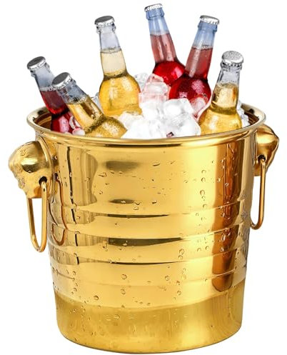 Seau de glace en or pour les fêtes 5L Bodet de vin Bucket en acier inoxydable baignoire avec poignées champagne pour mariage, vin refroidissement banquet, boisson