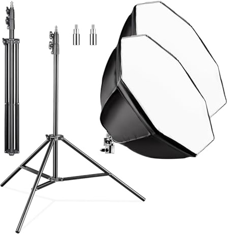 Walimex pro fotobelysning set med 2st. oktangulär softbox 55 cm, 2 st. Daylight LED lampa på 35 W och 5000 K, 2 st. fjäderdämpat FT-8051 ljusstativ 90-260 cm