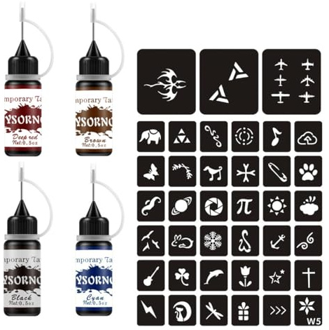 UZEXYA Kit de Gel de Tatuaje Temporal para Adultos y Niños, para Fiestas, Carnaval y Halloween, Duradero e Impermeable (4 Botellas)