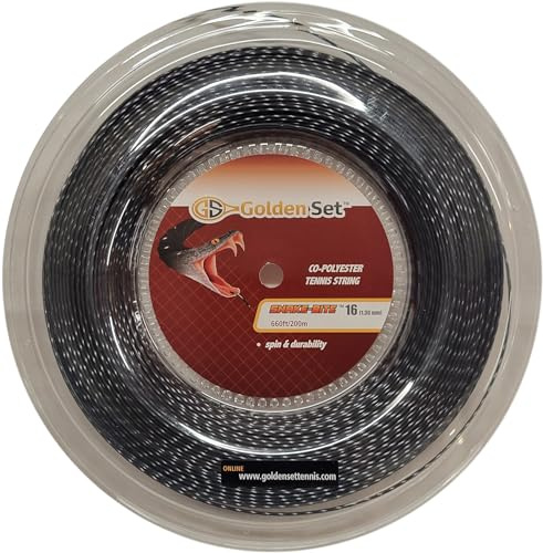 Golden Set Tennis Snake-Bite Polyester Tennis String (Black, 16 Gauge Reel (660ft/200mm)