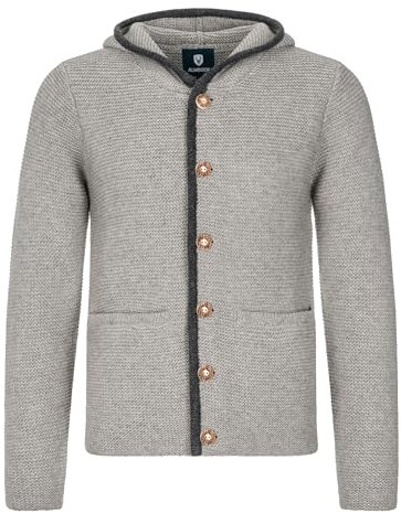 Almbock Herren Strickjacke mit Kapuze, grau, Größe L
